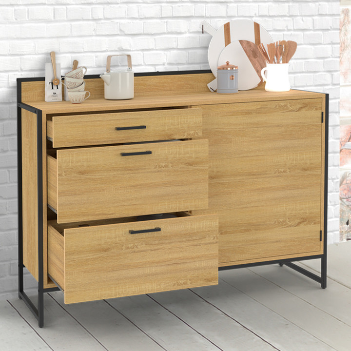 Comò da cucina a 3 cassetti di design industriale 120 cm - DETROIT | DETROIT IDMarket