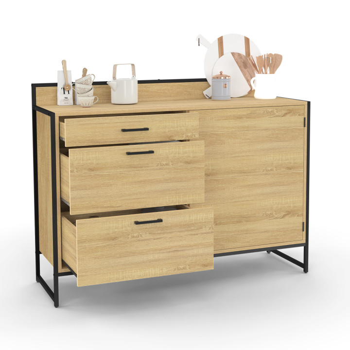 Comò da cucina a 3 cassetti di design industriale 120 cm - DETROIT | DETROIT IDMarket