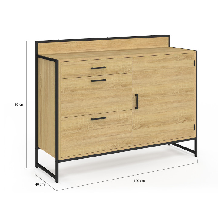 Comò da cucina a 3 cassetti di design industriale 120 cm - DETROIT | DETROIT IDMarket