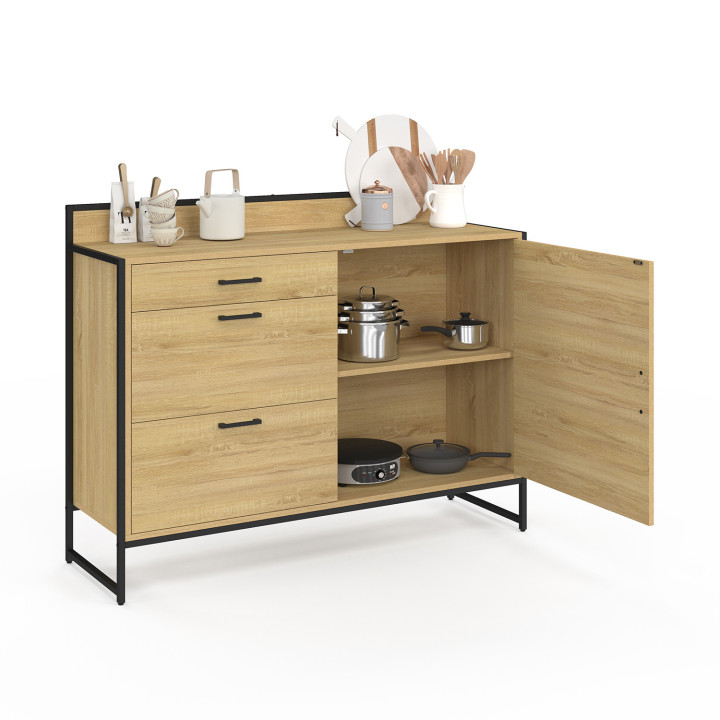 Comò da cucina a 3 cassetti di design industriale 120 cm - DETROIT | DETROIT IDMarket