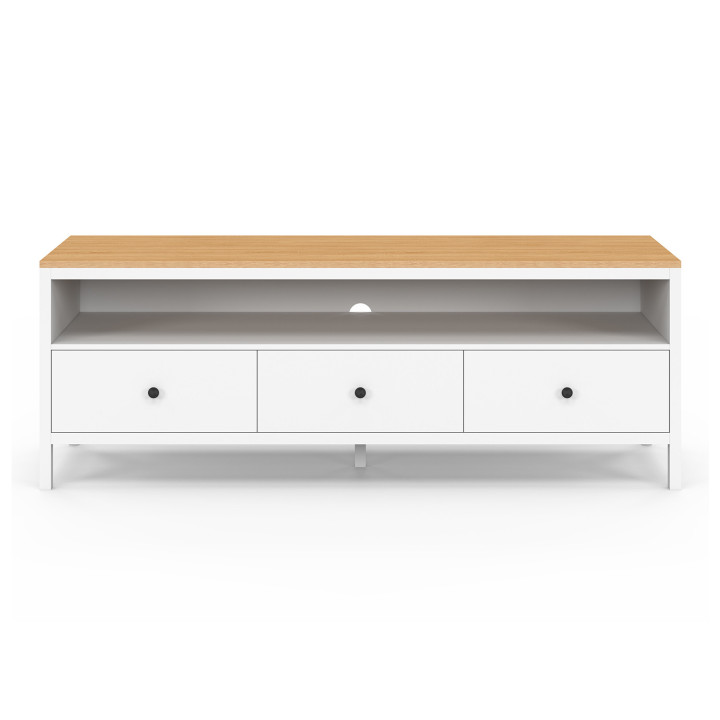 Porta TV bianco a 3 cassetti con piano in legno da 140 cm - ACHILLE | The Art of Living IDMarket