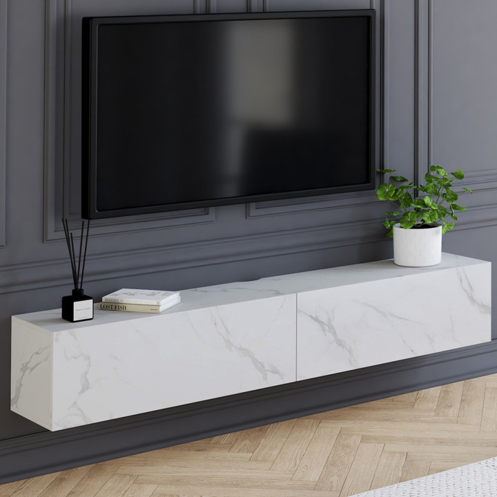 Mobile TV sospeso a 2 ante in legno effetto marmo, 180 cm - ELIO | REGNO UNITO IDMarket