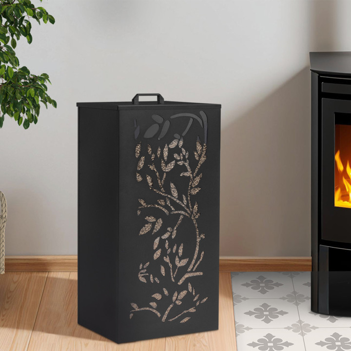 Contenitore per pellet - stoccaggio pellet 45 kg nero motivo floreale 36 x 36 x 76 cm | IDMarket