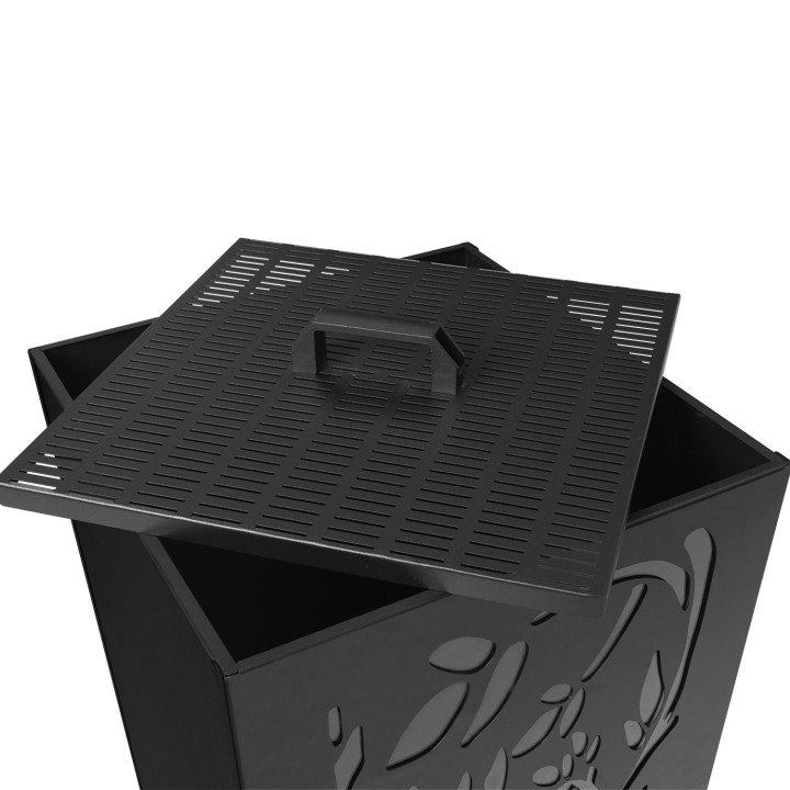 Contenitore per pellet - stoccaggio pellet 45 kg nero motivo floreale 36 x 36 x 76 cm | IDMarket