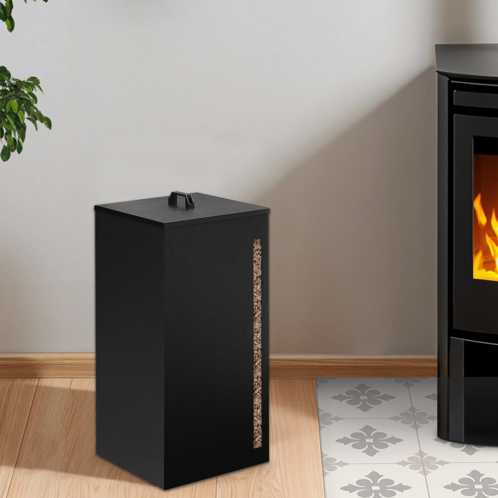 Bidone per pellet a 4 ruote con setaccio da 30 kg, nero | ID Market