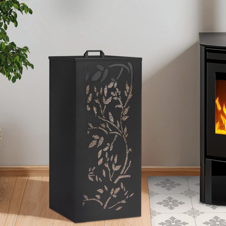 Bidone per pellet a 4 ruote con setaccio da 55 kg, nero | ID Market