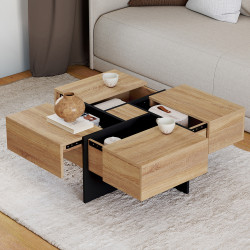 Tavolino quadrato con cassetti in legno e nero - TALIA | Zen Cart! IDMarket