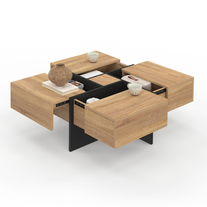 Tavolino quadrato con cassetti in legno e nero - TALIA | Zen Cart! IDMarket