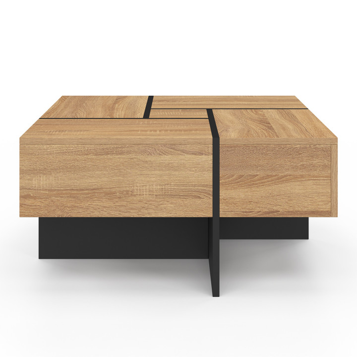Tavolino quadrato con cassetti in legno e nero - TALIA | Zen Cart! IDMarket