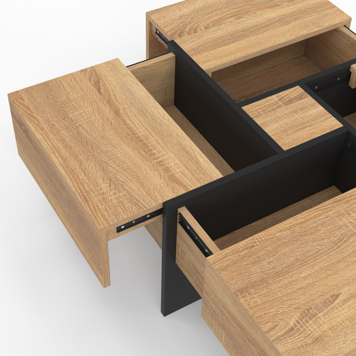 Tavolino quadrato con cassetti in legno e nero - TALIA | Zen Cart! IDMarket