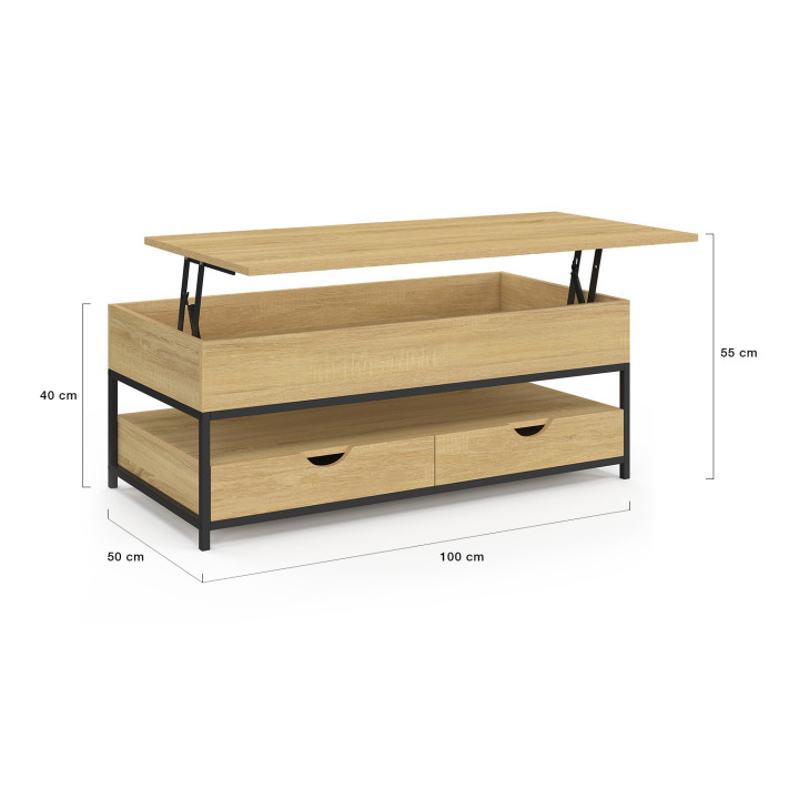 Tavolino rettangolare con piano sollevabile e 2 cassetti - DETROIT | IDMarket