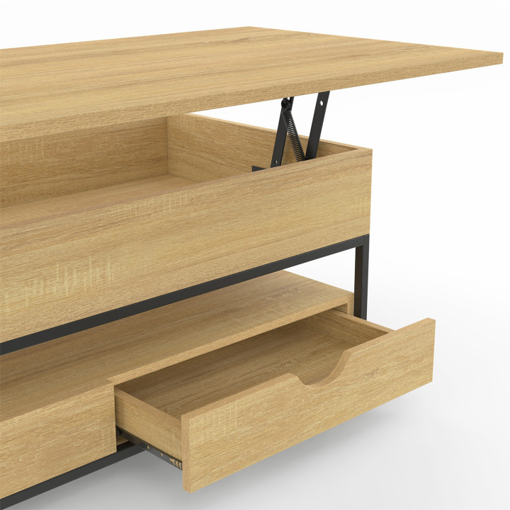 Tavolino rettangolare con piano sollevabile e 2 cassetti - DETROIT | IDMarket