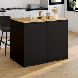 Isola centrale da 110 cm con ripiano rettangolare sollevabile in legno nero e venature di faggio - CESAR | Zen Cart! IDMarket