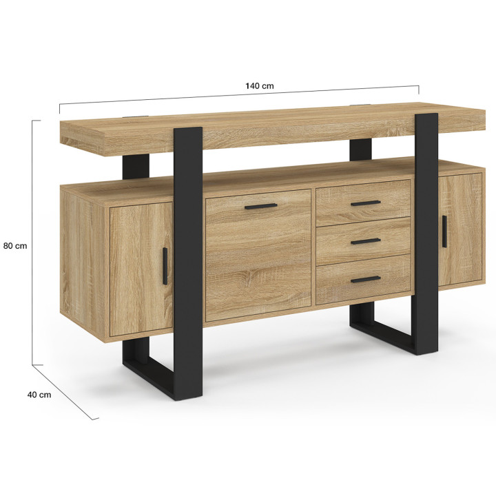 Credenza 140 cm, legno e nero - PHOENIX | IDMarket