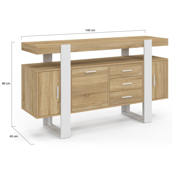 Credenza 140 cm, legno e bianco - PHOENIX | IDMarket