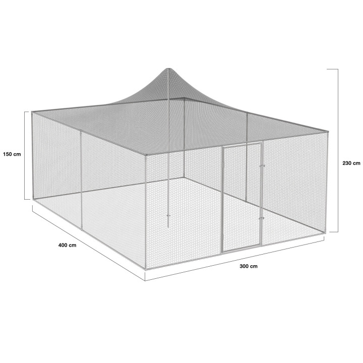 Recinto per voliera 12m² 3x4 m con tetto e rete in acciaio zincato | ID Market