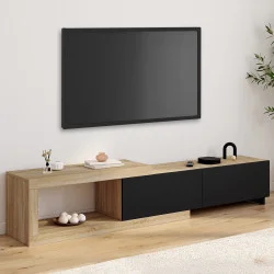 Porta TV estensibile a 2 ante in legno e nero - RAPHAEL | The Art of Living IDMarket