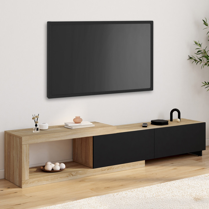 Porta TV estensibile a 2 ante in legno e nero - RAPHAEL | The Art of Living IDMarket