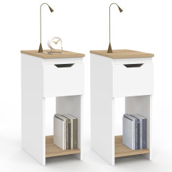 Comodini con 1 cassetto e una nicchia in bianco e legno - ANOUK | ID Market