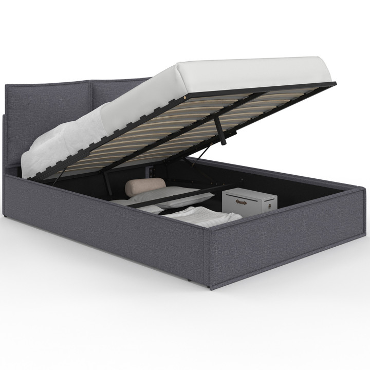 Letto matrimoniale a cassettone, testata, cuscino, base grigio antracite - PILOU | PILOU IDMarket