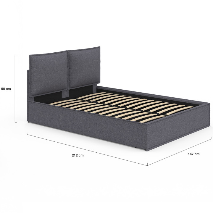 Letto matrimoniale a cassettone, testata, cuscino, base grigio antracite - PILOU | PILOU IDMarket