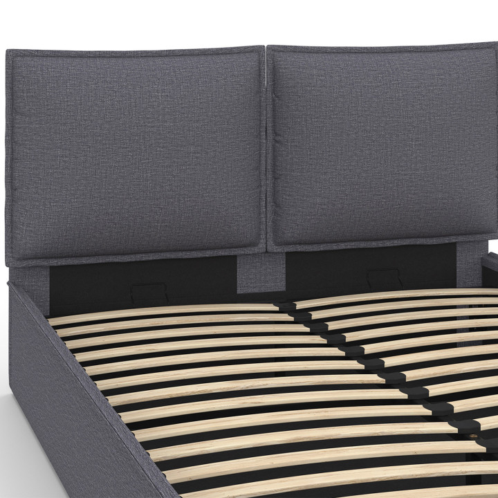 Letto matrimoniale a cassettone, testata, cuscino, base grigio antracite - PILOU | PILOU IDMarket