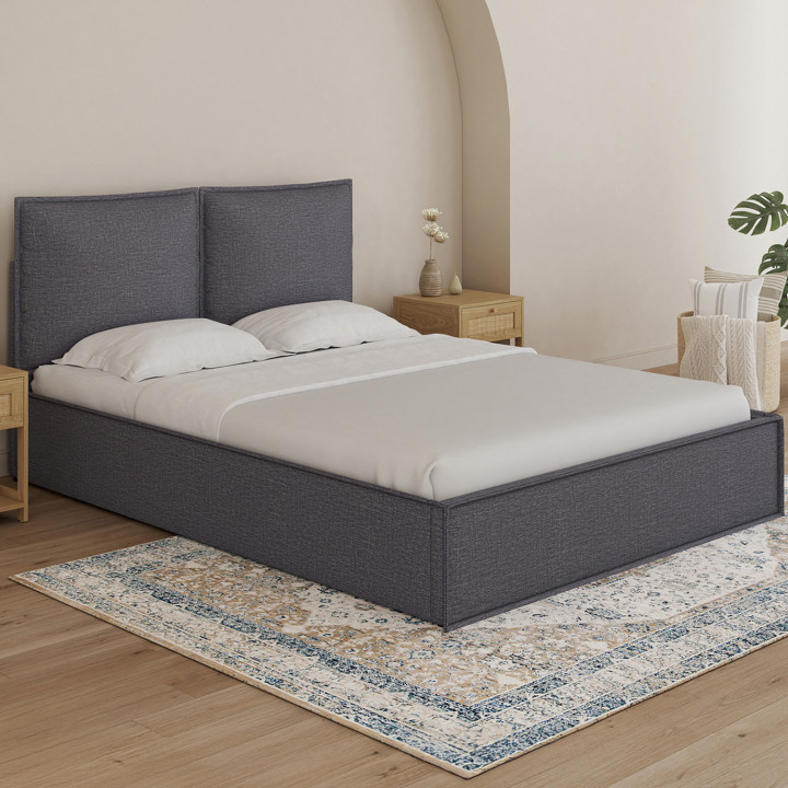 Letto matrimoniale a cassettone, testata, cuscino, base grigio antracite - PILOU | PILOU IDMarket