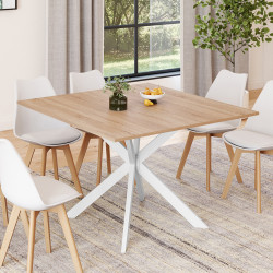 Tavolo da pranzo quadrato per 8 persone, legno e gambe a ragno in metallo bianco 110cm - ALIX | ID Market