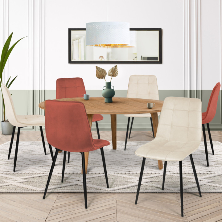 Set di 6 sedie miste in terracotta e velluto beige - MILA | IDMarket