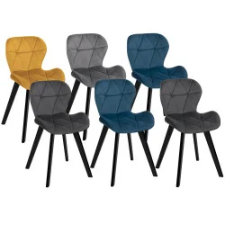 Set di 6 sedie in velluto blu, grigio e giallo - ROBINE | Anglaise IDMarket
