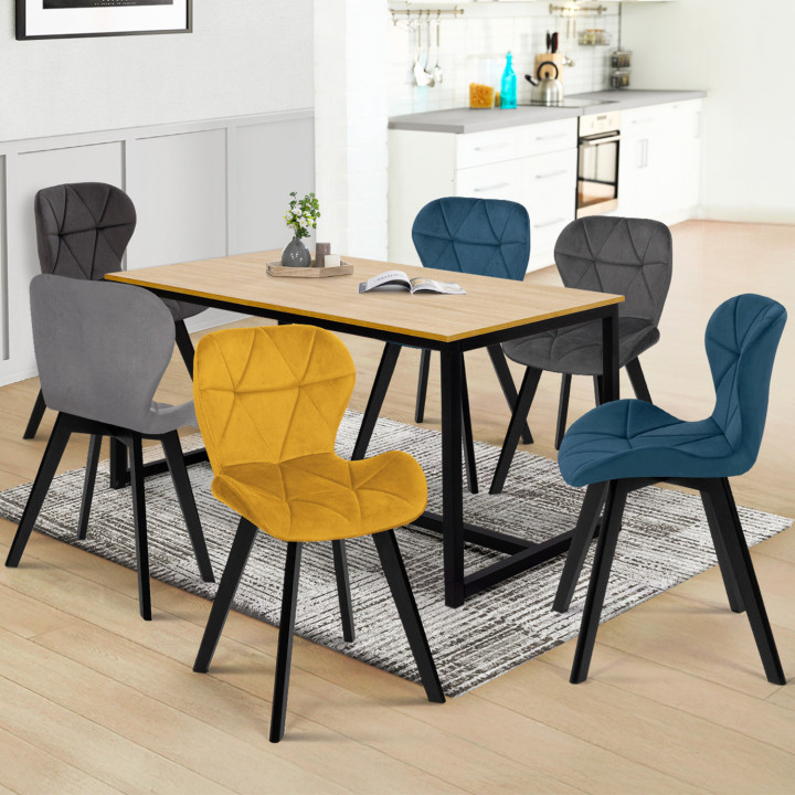 Set di 6 sedie in velluto blu, grigio e giallo - ROBINE | Anglaise IDMarket