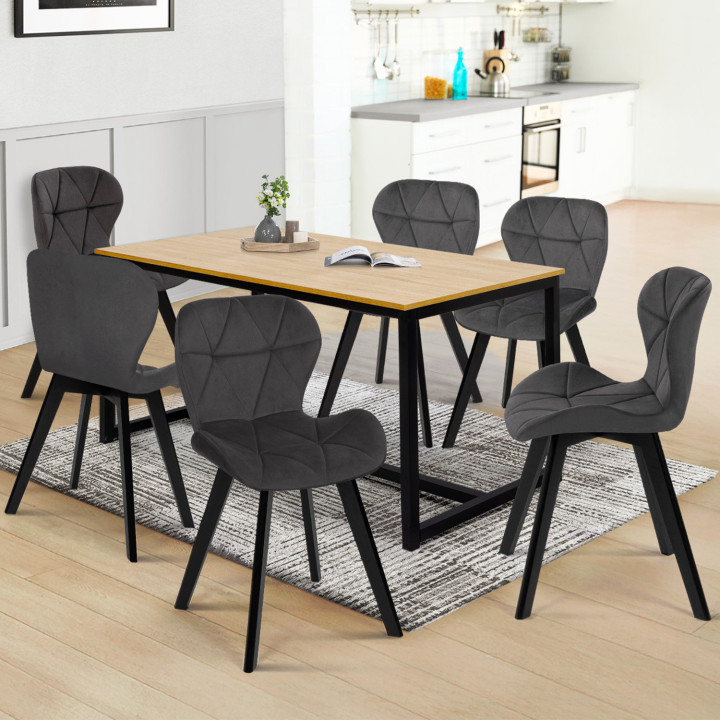 Set di 6 sedie in velluto grigio scuro con gambe nere - ROBINE | REGNO UNITO IDMarket