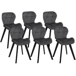 Set di 6 sedie in velluto grigio scuro con gambe nere - ROBINE | REGNO UNITO IDMarket