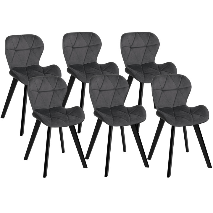 Set di 6 sedie in velluto grigio scuro con gambe nere - ROBINE | REGNO UNITO IDMarket
