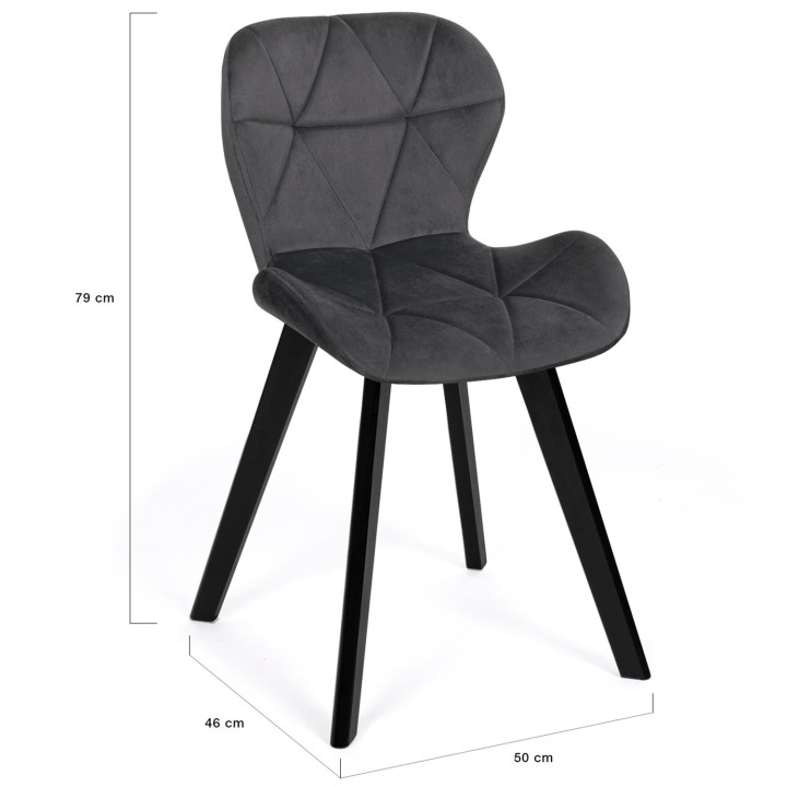 Set di 6 sedie in velluto grigio scuro con gambe nere - ROBINE | REGNO UNITO IDMarket