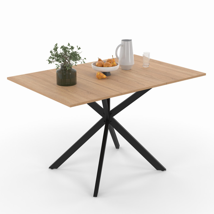 Tavolo da pranzo quadrato allungabile 4-6 persone in legno e gambe a ragno nere 80-120 cm - ALIX | The ALIX Group IDMarket