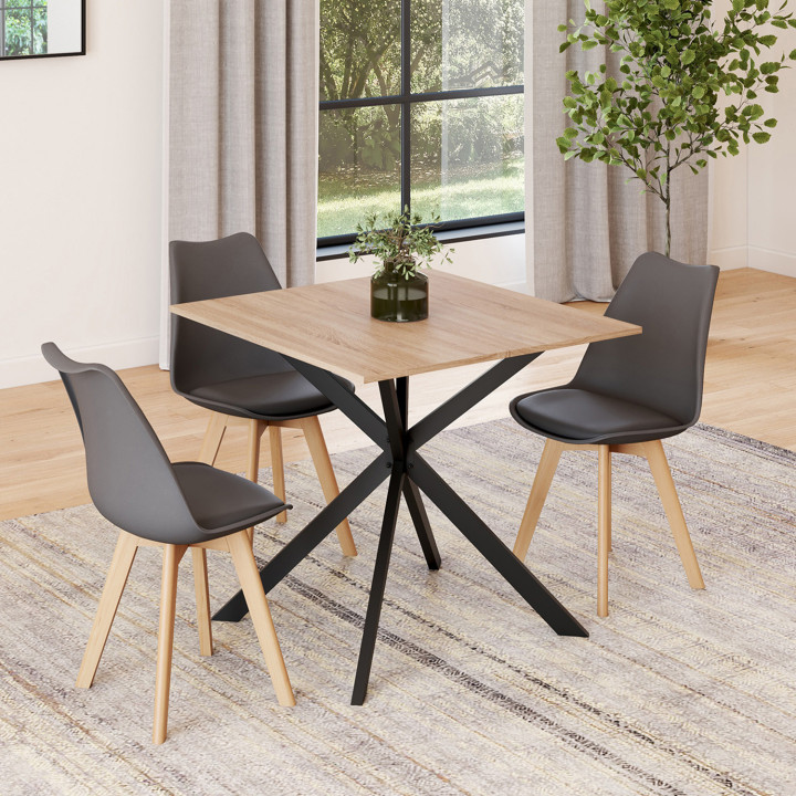 Tavolo da pranzo quadrato allungabile 4-6 persone in legno e gambe a ragno nere 80-120 cm - ALIX | The ALIX Group IDMarket