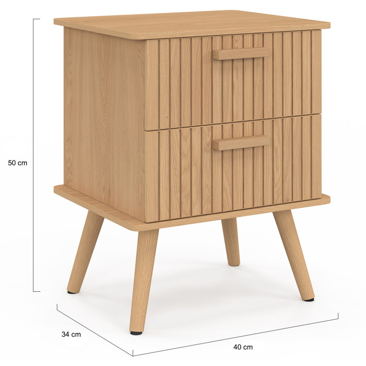 Set di 2 comodini con 2 cassetti e doghe in legno in rovere - JULIETTE | IDMarket