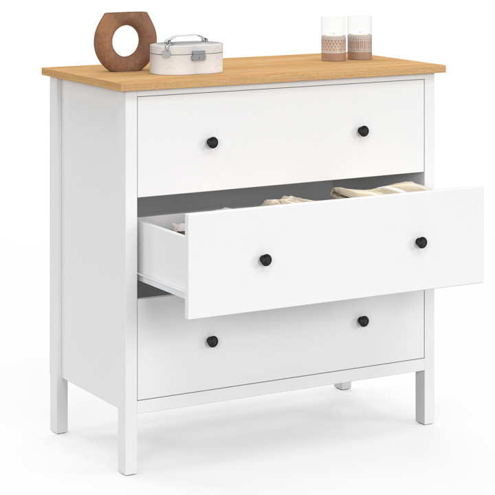 Comò a 3 cassetti 80 cm piano in legno bianco - ACHILLE | Zen Cart! IDMarket