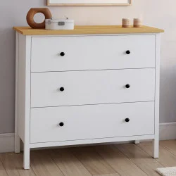 Comò a 3 cassetti 80 cm piano in legno bianco - ACHILLE | Zen Cart! IDMarket
