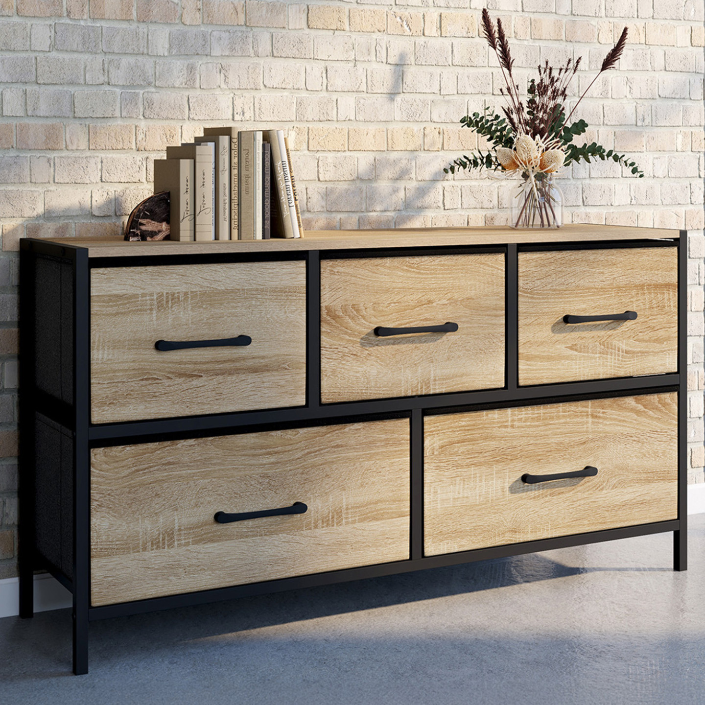 Cassettiera Design Industriale IDMarket CHICAGO - 5 Cassetti In Legno E Metallo 60x40 Cm
