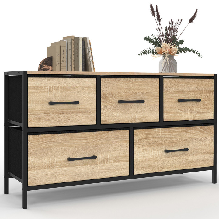 Cassettiera industriale in tessuto a 5 cassetti con portaoggetti