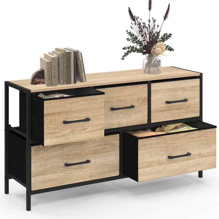 Cassettiera industriale in tessuto a 5 cassetti con portaoggetti