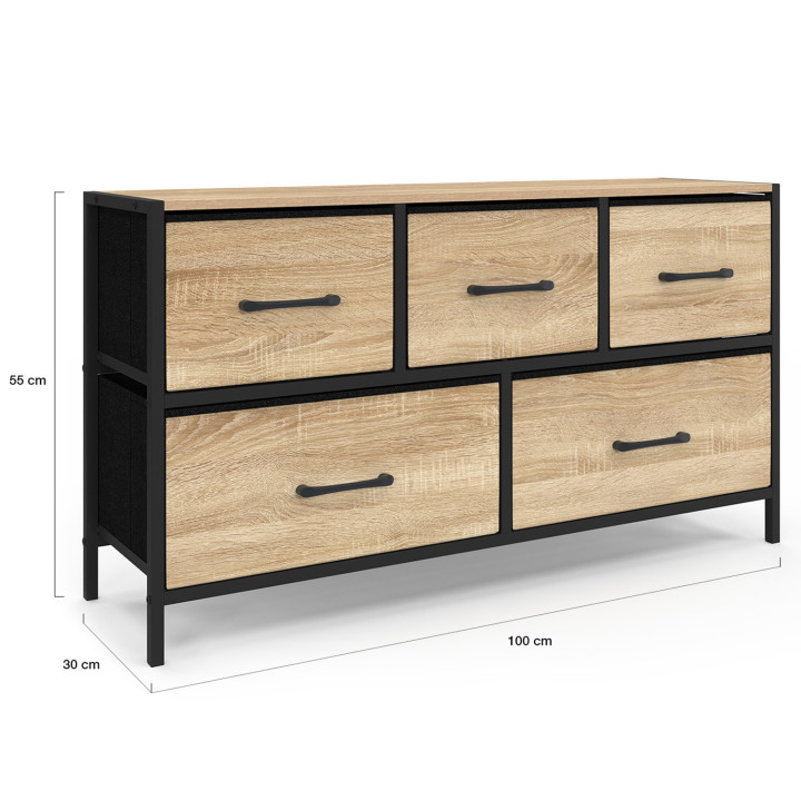 Cassettiera industriale in tessuto a 5 cassetti con portaoggetti