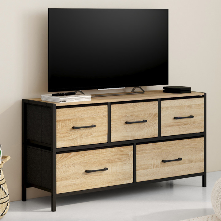 Cassettiera industriale in tessuto a 5 cassetti con portaoggetti