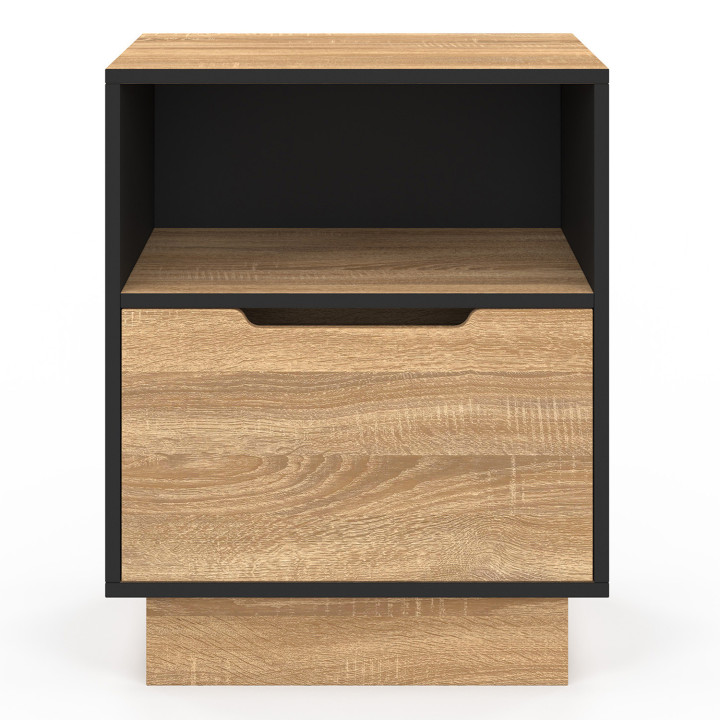 Set di 2 comodini con 1 cassetto e nicchia in faggio e nero - OXANA | IDMarket