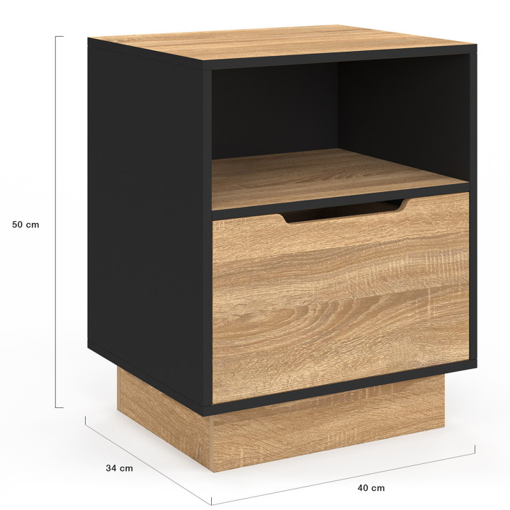 Set di 2 comodini con 1 cassetto e nicchia in faggio e nero - OXANA | IDMarket