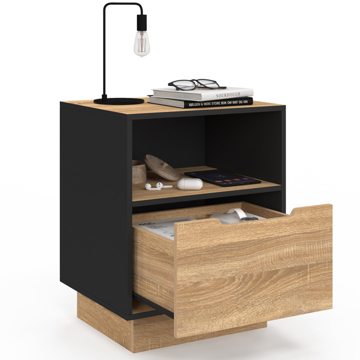 Set di 2 comodini con 1 cassetto e nicchia in faggio e nero - OXANA | IDMarket