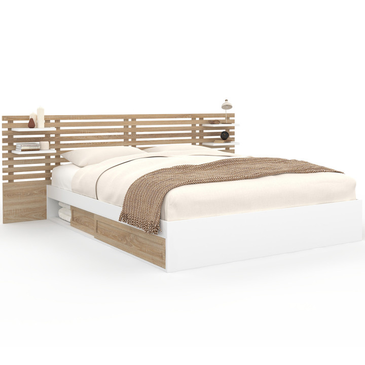 Letto matrimoniale 160 x 200 cm in faggio e bianco - SAVANA | IDMarket