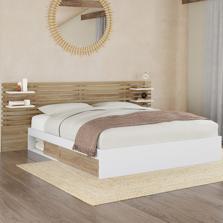 Letto matrimoniale 160 x 200 cm in faggio e bianco - SAVANA | IDMarket